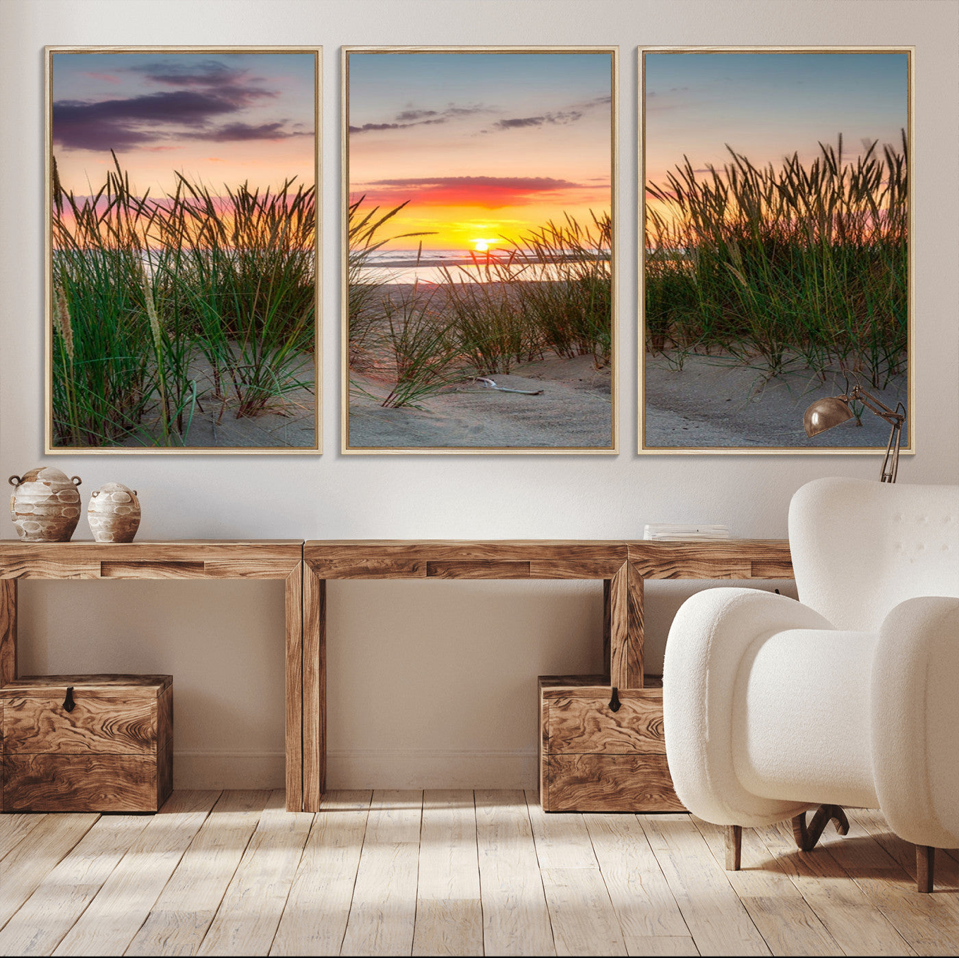 25576-MGV-CV-36X24-Beach Grass Sunset Wall Art – Coastal Sand Dune Landscape Canvas Print, Ocean View Nature Decor for Living Room or Office Wall