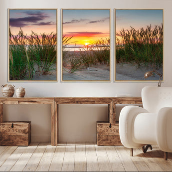 25576-MGV-CV-36X24-Beach Grass Sunset Wall Art – Coastal Sand Dune Landscape Canvas Print, Ocean View Nature Decor for Living Room or Office Wall