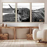 83810-MGV-CV-36X24-Highland Cow Wall Art – Black and White Highland Cattle Print, Rustic Farmhouse Animal Decor for Living Room