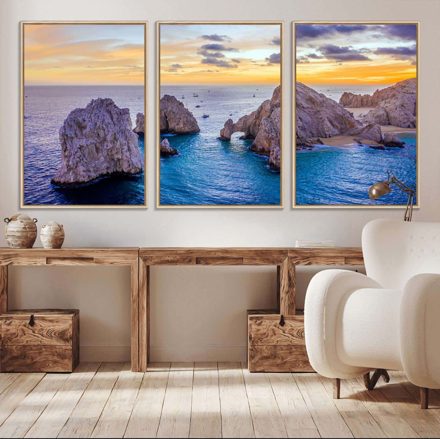 72955-MGV-CV-36X24-Ocean Rock Formation Wall Art – Sunset Coastal Seascape Print, Beach Landscape Decor for Living Room or Office