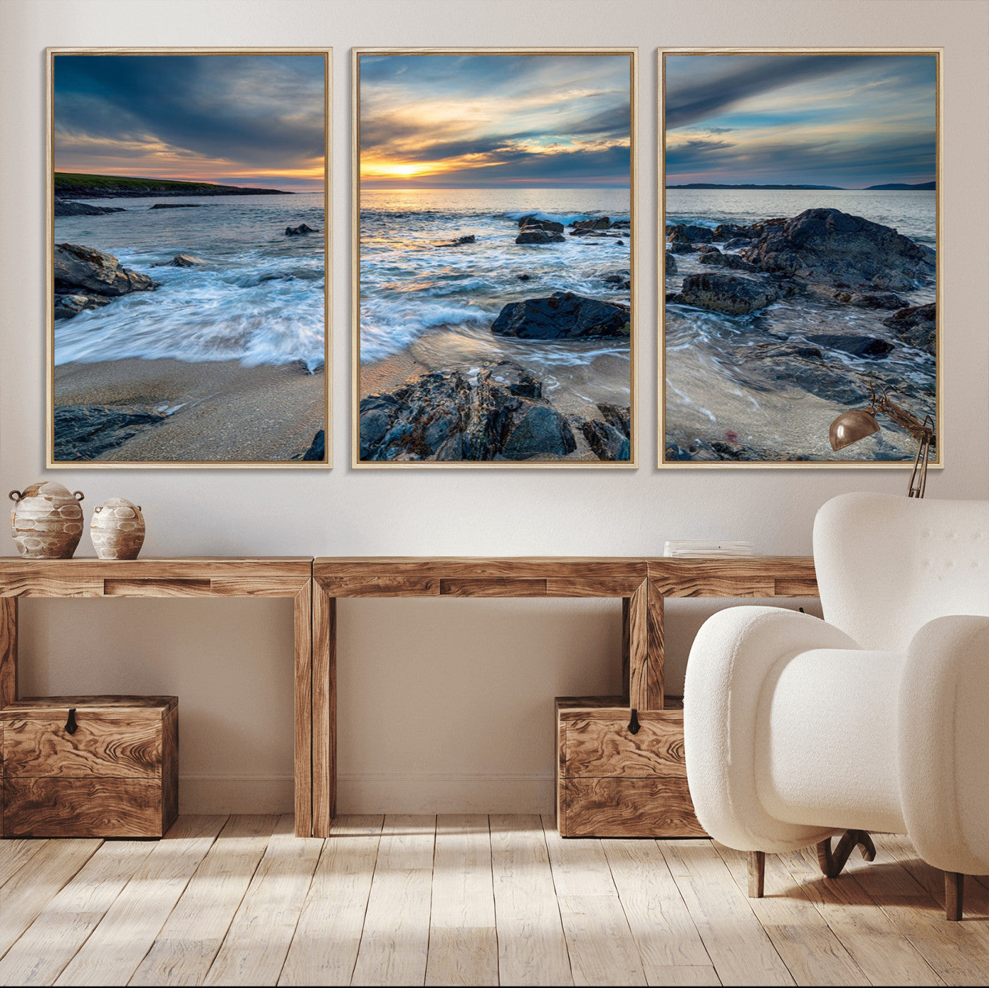 17902-MGV-CV-36X24-Rocky Shore Ocean Sunset Wall Art – Coastal Seascape Canvas Print, Nature Beach Decor for Living Room or Office