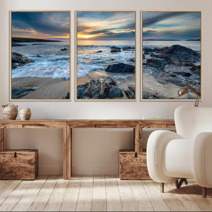 17902-MGV-CV-36X24-Rocky Shore Ocean Sunset Wall Art – Coastal Seascape Canvas Print, Nature Beach Decor for Living Room or Office