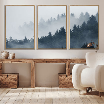 23671-MGV-CV-36X24-Misty Forest Wall Art – Serene Foggy Pine Trees Landscape Canvas Print, Tranquil Nature Decor for Living Room, Bedroom or Office
