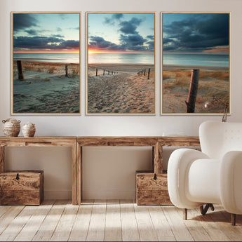 25788-MGV-CV-36X24-Sunset Beach Path Wall Art – Scenic Coastal Dunes and Ocean Canvas Print, Tranquil Seaside Landscape Decor for Living Room or