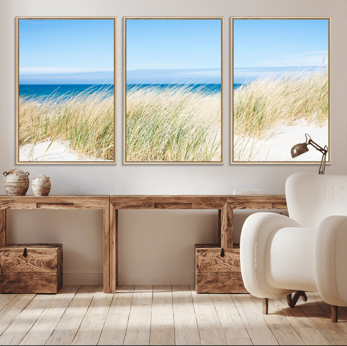 96913-MGV-CV-36X24-Coastal Dunes Wall Art – Serene Beach Grass and Blue Ocean Canvas Print, Relaxing Seaside Nature Decor for Living Room, Bedroom or