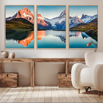 88453-MGV-CV-36X24-Mountain Lake Wall Art – Snow-Capped Peaks Reflected in Alpine Water Canvas Print, Nature Landscape Wall Decor for Living Room or