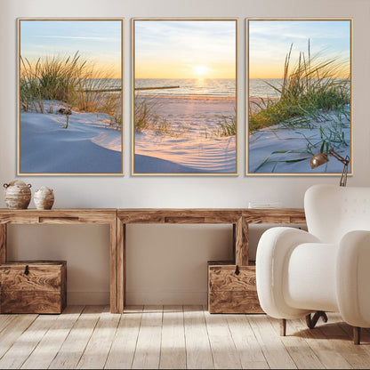 48907-MGV-CV-36X24-Beach Sunset Wall Art – Coastal Sand Dunes and Ocean View Canvas Print, Serene Seaside Landscape Painting for Living Room, Bedroom