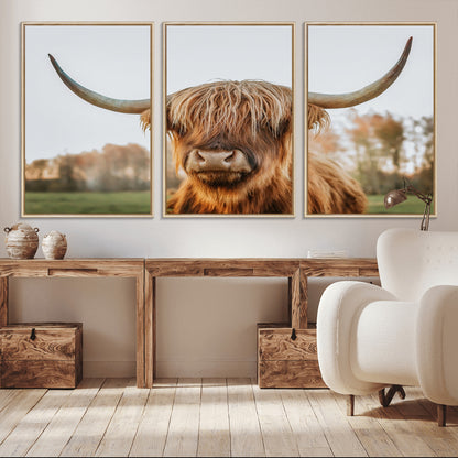 64824-MGV-CV-36X24-Highland Cow Wall Art – Rustic Scottish Bull Canvas Print, Farmhouse Animal Decor for Living Room, Bedroom, Office or Cabin
