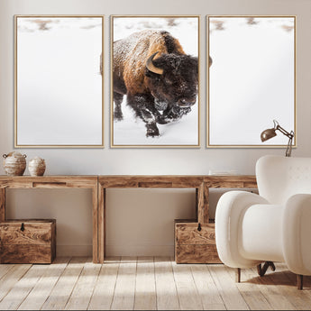 19889-MGV-CV-36X24-Snow Bison Wall Art – Majestic Buffalo Winter Landscape Canvas Print, Rustic Wildlife Photography Decor for Cabin, Lodge, Living