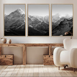 10775-MGV-CV-36X24-Snow Capped Mountain Wall Art – Black and White Canvas Print of Majestic Peaks, Nature Landscape Photography for Office, Bedroom,