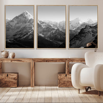 10775-MGV-CV-36X24-Snow Capped Mountain Wall Art – Black and White Canvas Print of Majestic Peaks, Nature Landscape Photography for Office, Bedroom,