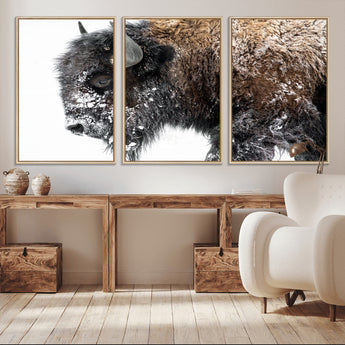24304-MGV-CV-36X24-Bison Wall Art Canvas Print, Framed Winter Bison Art Picture Print, Snowy Buffalo Perfect Rustic Farmhouse Decor Artwork