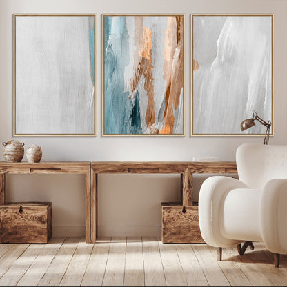 66154-MGV-CV-36X24-Abstract Brushstroke Wall Art – Modern Teal and Gold Canvas Print, Minimalist Contemporary Painting for Living Room, Bedroom, or