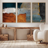 35026-MGV-CV-36X24-Abstract Canvas Wall Art – Modern Teal, Rust, Black and Gold Textured Painting, Contemporary Decor for Living Room, Bedroom