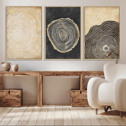 77785-MGV-CV-36X24-Tree Ring Abstract Wall Art – Rustic Wood Growth Pattern Canvas Prints, Modern Nature-Inspired Decor for Living Room or Office