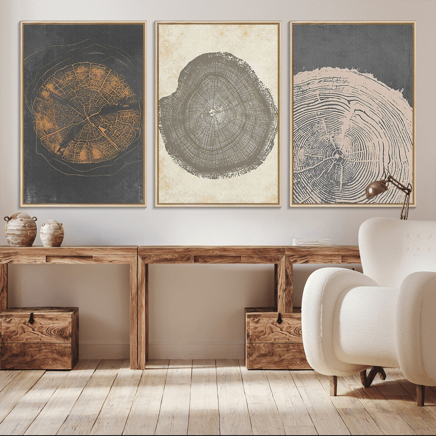 80725-MGV-CV-36X24-Wood Tree Rings Wall Art Canvas Print, Framed Tree Rings Art Picture Print, Abstract Tree Rings Perfect Modern Boho Decor Artwork