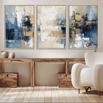 44344-MGV-CV-36X24-Abstract Blue and Gold Wall Art – Modern Hand Painted Canvas Print, Contemporary Textured Painting for Living Room, Bedroom or
