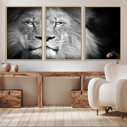 94453-MGV-CV-36X24-Lion Portrait Wall Art – Black and White King of the Jungle Canvas Print, Safari Wildlife Decor for Office, Bedroom, or Living