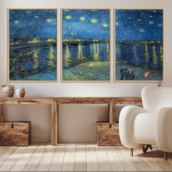 94605-MGV-CV-36X24-Starry Night Over the Rhone Wall Art – Vincent van Gogh Canvas Print, Famous Impressionist Painting for Living Room, Office