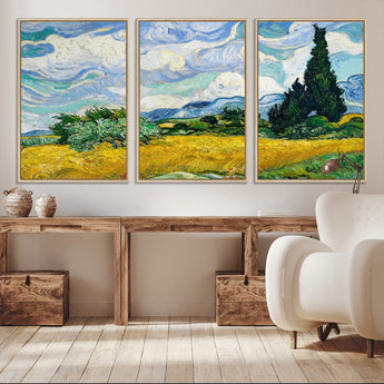 97252-MGV-CV-36X24-Wheat Field with Cypress – Van Gogh Wall Art, Impressionist Landscape Canvas Print, Rustic Home Decor for Living Room or Office