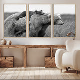 76338-MGV-FC-60X30-3P_Natural-Mother Bear and Cub Wall Art – Black and White Wildlife Canvas Print, Rustic Nature Photography for Cabin, Living Room or Office