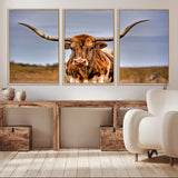 18594-MGV-CV-36X24-Texas Longhorn Bull Wall Art – Rustic Western Cattle Canvas Print, Country Farmhouse Decor for Living Room, Office or Cabin