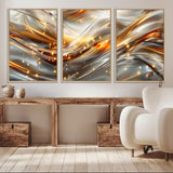 Lines1-MGV-CV-36X24-Abstract Metallic Wall Art – Silver and Gold Wave Canvas Print with Sparkling Accents, Modern Luxury Decor for Living Room, Office