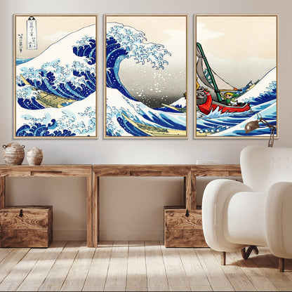 19450-MGV-CV-36X24-Great Wave Adventure Wall Art – Japanese Style Ocean Canvas Print, Fantasy Sailing Decor for Living Room, Bedroom or Office