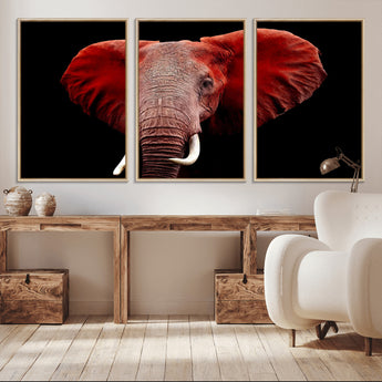 14788-MGV-CV-36X24-Red Elephant Wall Art – Bold Wildlife Canvas Print, African Safari Animal Decor for Living Room, Bedroom or Office