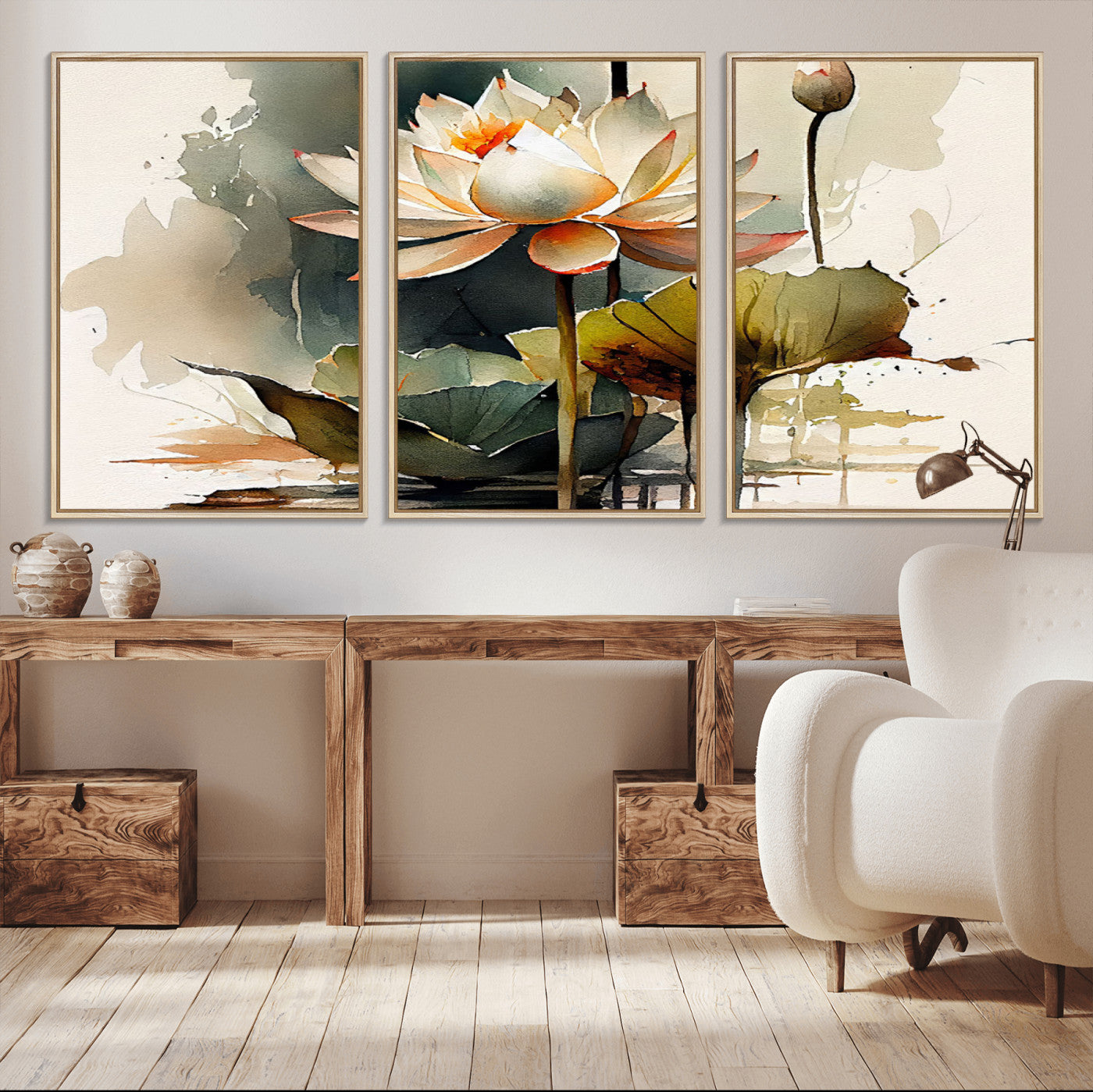 62531-MGV-CV-36X24-Lotus Flower Wall Art – Watercolor Botanical Canvas Print, Tranquil Nature Artwork for Living Room, Bedroom or Meditation Space
