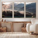 61116-MGV-CV-36X24-Misty Mountain Lake Wall Art – Tranquil Foggy Forest and Lake Canvas Print, Scenic Nature Landscape Decor for Living Room or