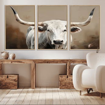 61423-MGV-CV-36X24-Longhorn Bull Wall Art – Rustic Western Texas Steer Canvas Print, Cowboy Farmhouse Decor for Living Room, Bedroom, Office or Ranch