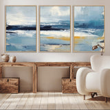 19746-MGV-CV-36X24-Abstract Ocean Wall Art – Modern Coastal Canvas Print with Blue, White and Gold Textures, Contemporary Seascape Painting for