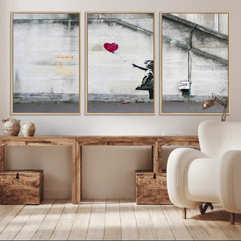 50559-MGV-CV-36X24-Banksy Girl with Balloon Wall Art – Famous Street Graffiti Canvas Print, Modern Urban Artwork for Living Room, Bedroom or Office