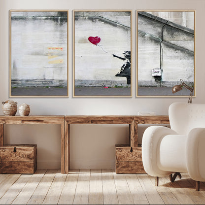 50559-MGV-CV-36X24-Banksy Girl with Balloon Wall Art – Famous Street Graffiti Canvas Print, Modern Urban Artwork for Living Room, Bedroom or Office