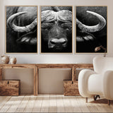 75273-MGV-CV-36X24-Buffalo Wall Art – Black and White African Buffalo Canvas Print, Rustic Wildlife Animal Artwork for Farmhouse, Living Room,