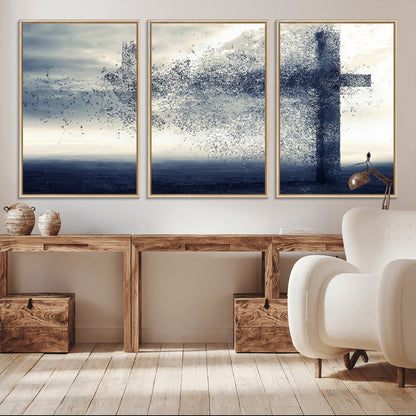 55718-MGV-CV-36X24-Surreal Cross Wall Art – Spiritual Faith Canvas Print, Abstract Christian Artwork with Modern Religious Symbol for Living Room,