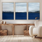 62197-MGV-CV-36X24-Abstract Ocean Wall Art – Minimalist Blue and White Canvas Print, Modern Coastal Seascape Painting for Bedroom, Living Room or