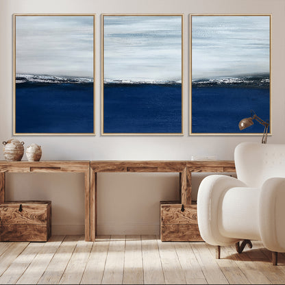 62197-MGV-CV-36X24-Abstract Ocean Wall Art – Minimalist Blue and White Canvas Print, Modern Coastal Seascape Painting for Bedroom, Living Room or