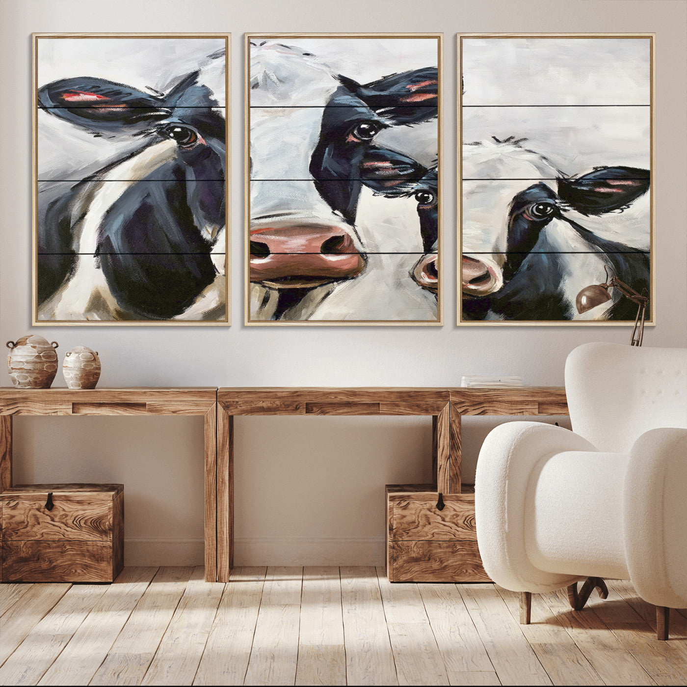 28934-MGV-CV-36X24-Farmhouse Cow Wall Art – Rustic Black and White Dairy Cattle Canvas Print, Country Barn Animal Painting for Kitchen, Living Room