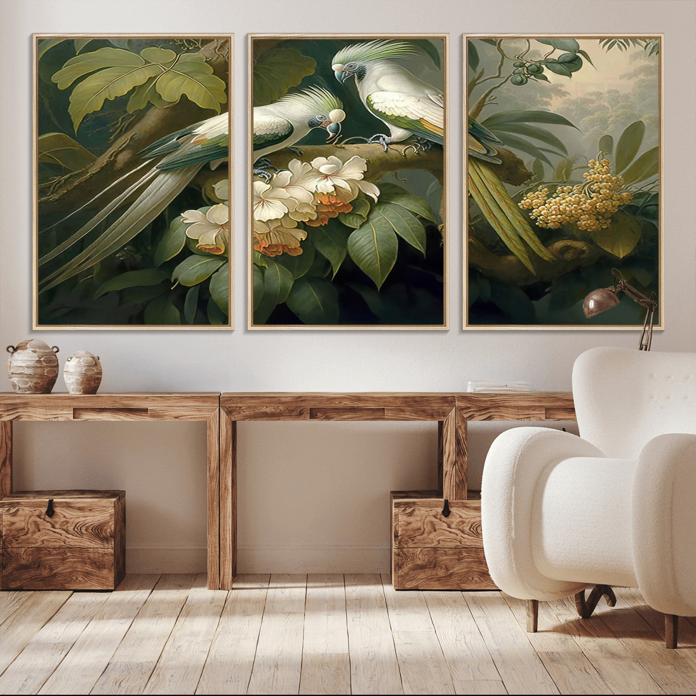 84047-MGV-CV-36X24-Tropical Birds Wall Art – Elegant Botanical Canvas Print, Exotic Nature Decor for Living Room, Bedroom or Office