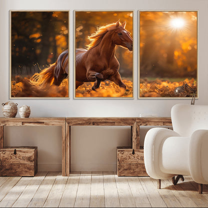 92144-MGV-CV-36X24-Sunset Horse Wall Art Canvas Print, Framed Horse Barn Art Picture Print, Majestic Horse Perfect Rustic Farmhouse Decor Artwork
