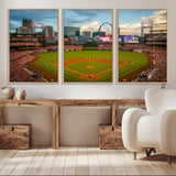 91908-MGV-CV-36X24-Baseball Stadium Wall Art – Canvas Print Game Day Field City Skyline Iconic Arch Scene Sports Photography, Decor for Game Room,