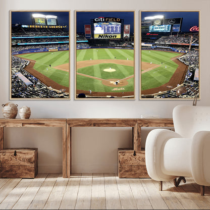 87666-MGV-CV-36X24-City Field Stadium Wall Art Canvas Print, Framed New York Stadium Art Picture Print, Citi Field Stadium Perfect Sport Room Decor