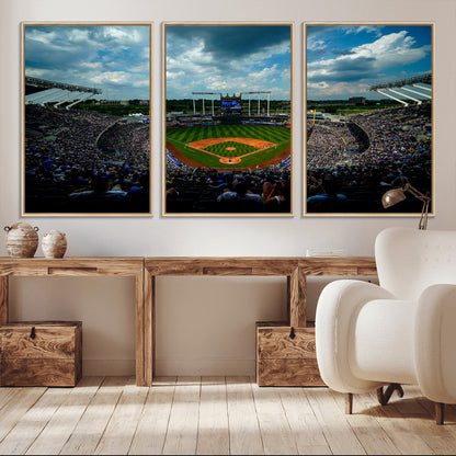 37127-MGV-CV-36X24-Kauffman Stadium Wall Art Canvas Print, Framed Kansas City Royals Field Art Picture Print, Baseball Stadium Perfect Sport Room