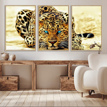 45281-MGV-CV-36X24-Blue Eye Leopard Wall Art Canvas Print, Framed Leopard Painting Art Picture Print, Big Cat Perfect Safari Wildlife Decor Artwork