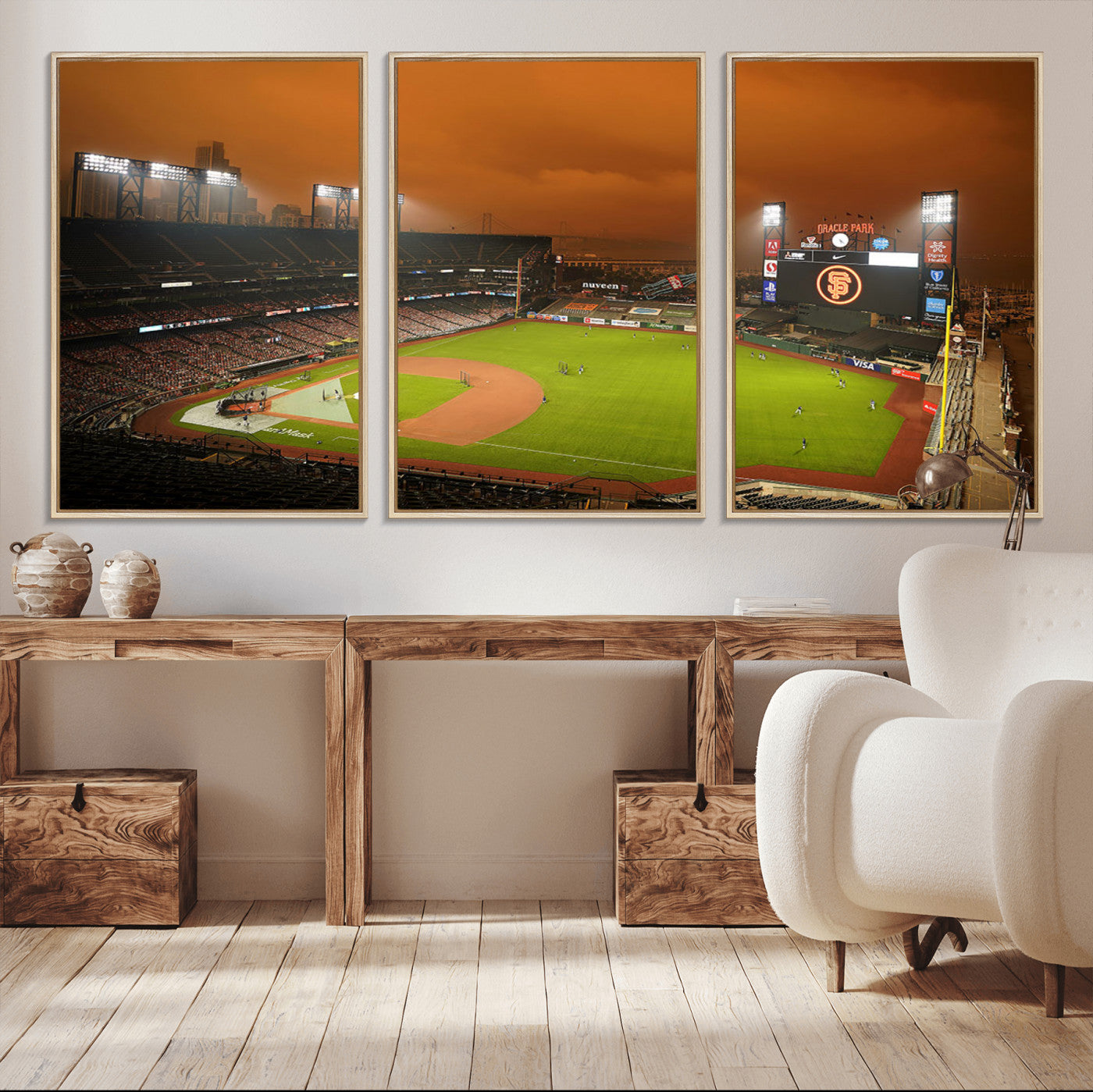 31315-MGV-CV-36X24-Oracle Park Stadium Wall Art Canvas Print, Framed California Stadium Art Picture Print, Oracle Park Field Perfect Sport Room Decor