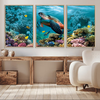 38661-MGV-CV-36X24-Sea Turtle Wall Art Canvas Print, Framed Ocean Wildlife Art Picture Print, Turtle Perfect Coastal Nature Decor Artwork