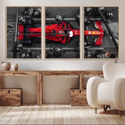 99356-MGV-CV-36X24-Ferrari Pit Stop Wall Art – Formula 1 Racing Car Canvas Print, Red Speed Machine Motorsport Decor for Office, Garage, Man Cave or