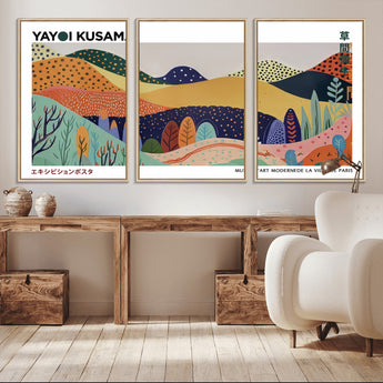 66936-MGV-FC-60X30-3P_Natural-Kusama Wall Art – Vibrant Abstract Hills Canvas Print, Japanese Modern Landscape Poster for Living Room, Office, Studio or